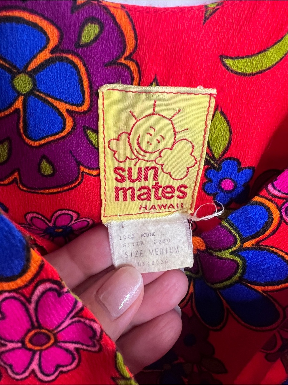 Sun Mates Hawaii Red Floral Dress with Multicolor Blooms - Picture 5 of 5